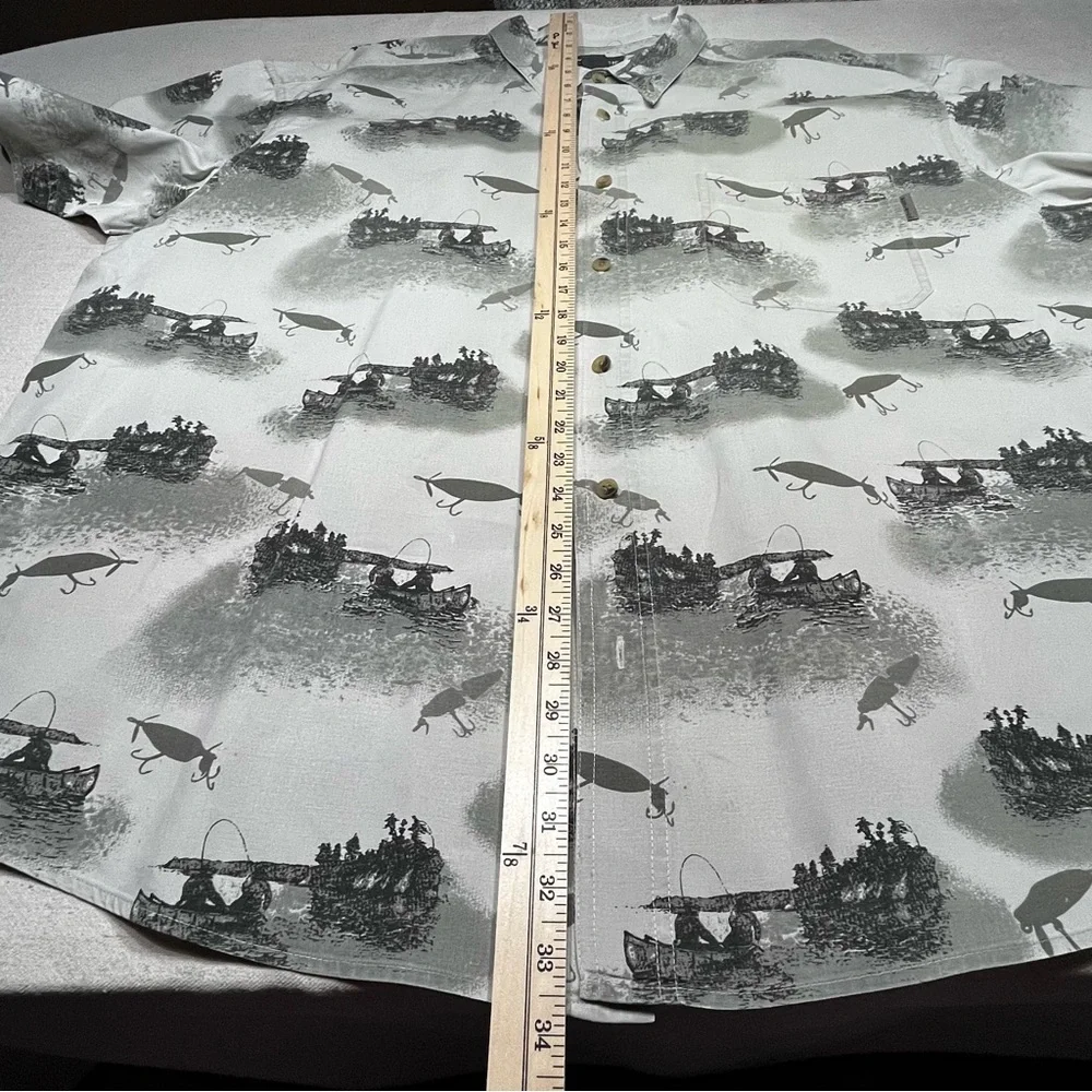 Woolrich Shirt Men's 2XL Taupe Fishing Lures Print Button Up